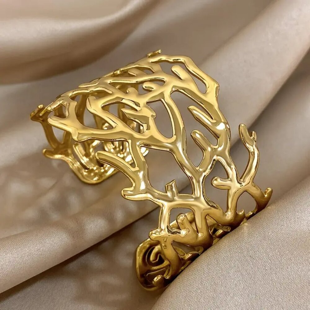 NEW! 18K Stainless STEEL BEACHY CORAL CUFF BRACELET